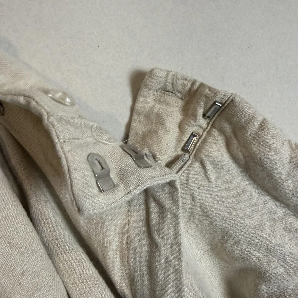H&M Pants Womens 12 White Linen Blend Pleated Wide Leg Dress Twill Pockets